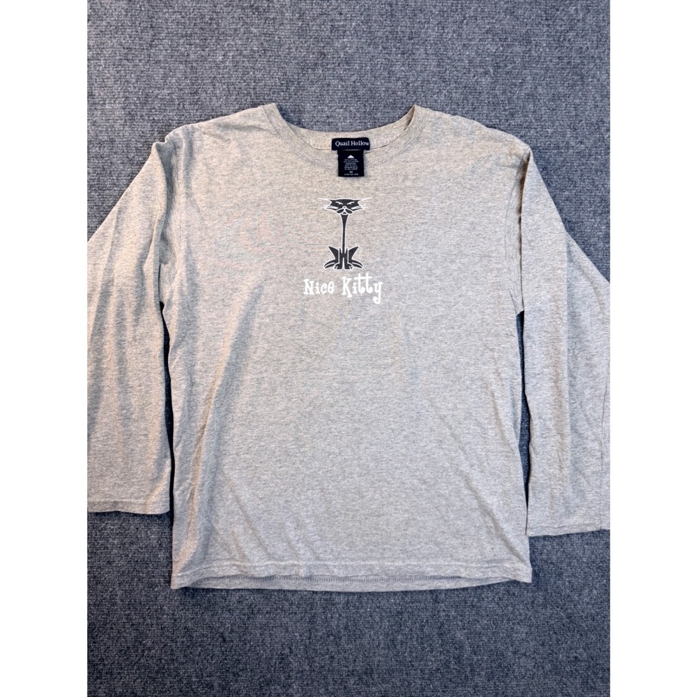Vintage Quail Hollow Nice Kitty Graphic Tee Gray Long Sleeve Shirt Mens Medium M
